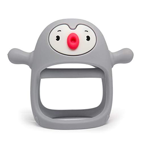 Smily Mia Penguin Pacifier for Breast Feeding Babies, Infant Handheld Soothers for 0-6Months Sucking Babies, Baby Teething Toys for 3-6Months, Baby Teether for Teething Pain Releif, Grey