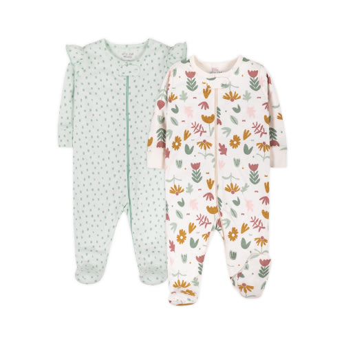 Little Star Organic Baby Girl 2Pk Long Sleeve Sleep N Play, Size Newborn-9M
