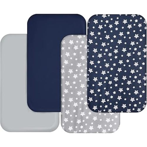 Bassinet Sheets for Baby Boys 4 Pack(33" x 20"), Compatible with Mika Micky, Baby Delight, Dream On Me, Koola Baby, AMKE and Other Rectangle Bassinet Mattress