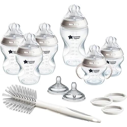 Tommee Tippee Natural Start Grow with Baby Bottle Set, 5oz, 9oz & 11oz Baby Bottles, Slow, Medium & Thicker Flow Breast-Like Nipples with Anti-Colic Valves, Removable Bottle Handles, Self-Sterilizing