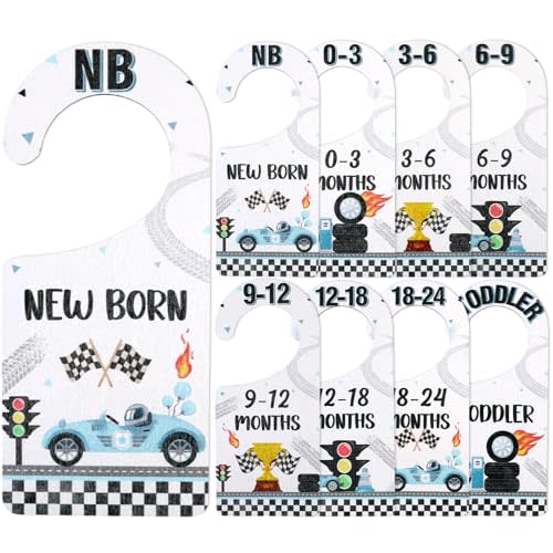 CORNER LACE Baby Closet Dividers 8PCS, Racing/Race Car Theme Wooden Double-Sided Clothes Size Hanger Organizer from Newborn to Toddler for Nursery Decor Baby Shower Birthday Gift