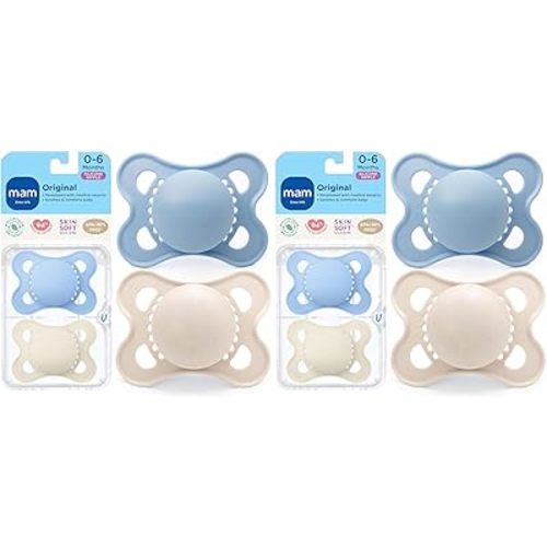 MAM Original Matte Baby Pacifiers, Binky for Boys 0-6 Months, BPA-Free Silicone Nipple, Easy to Clean, Best for Newborn Babies, Developed with Medical Experts, Binkies with Sterilizer Case(Pack of 2)