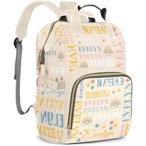 Customizable Large Capacity Diaper Bag Personalized Name, Waterproof Multi-Function Mommy Bag with Thermal Pockets for Girls and Boys，Rainbow