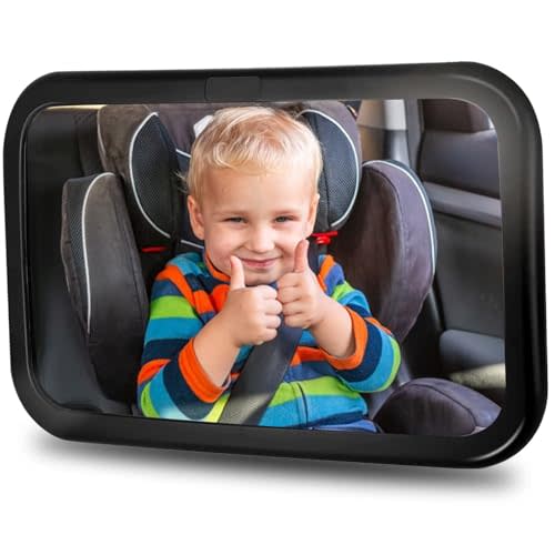 GonnaGokur Baby Car Mirror, Safety Car Seat Mirror for Rear Facing Infant, Wide View Shatterproof Adjustable Acrylic 360°for Backseat, Secure, Shatterproof, Fully Assembled, Black