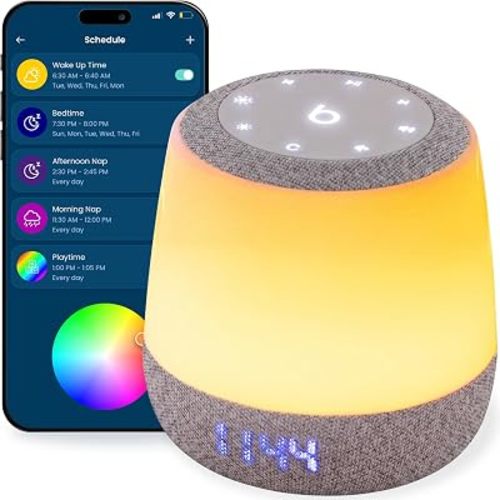 Babysense Baby Sound Machine with Night Light for Sleeping - Smart Portable Nursery White Noise Machine for Babies & Kids, Free App, No Subscription, 28 Sounds, Ok-to-Wake Alarm Clock, Sleep Timer