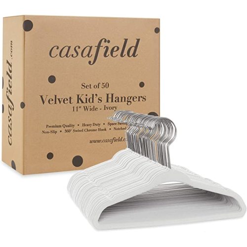 Casafield 50 Velvet Baby Hangers - 11" Size for Infant & Toddler Clothes - Ivory