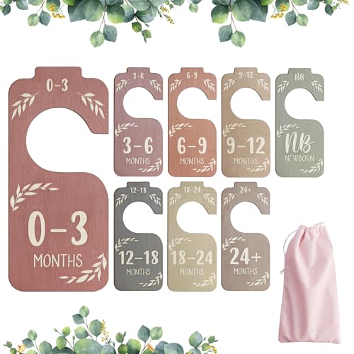 JOBVERT 8Pcs Baby Clothes Dividers for Closet, Wooden Colorful Nursery Closet Dividers with Bag, Double-Sided Baby Clothes Dividers for Newborn 24 Months Nursery for New Mom Dad Parents