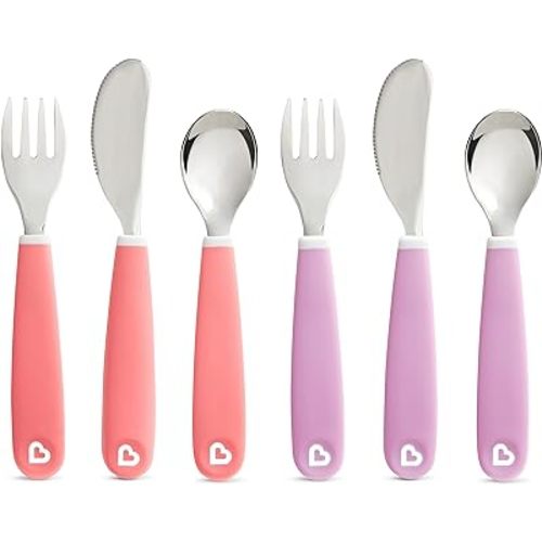 Munchkin® Splash™ Toddler Fork, Knife and Spoon Utensil Set, 6 Pack, Pink/Purple