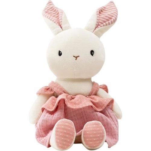 Bunny Stuffed Animal Organic Cotton Baby Plush Toys, 9" Easter Plush Bunny Soft Cuddly Toy for Babies and Toddlers