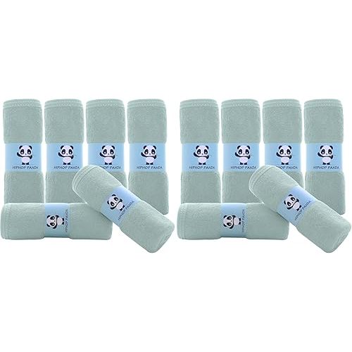 HIPHOP PANDA Baby Washcloths, Rayon Made from Bamboo - 2 Layer Ultra Soft Absorbent Newborn Bath Face Towel - Reusable Baby Wipes for Delicate Skin - Green, 12 Pack