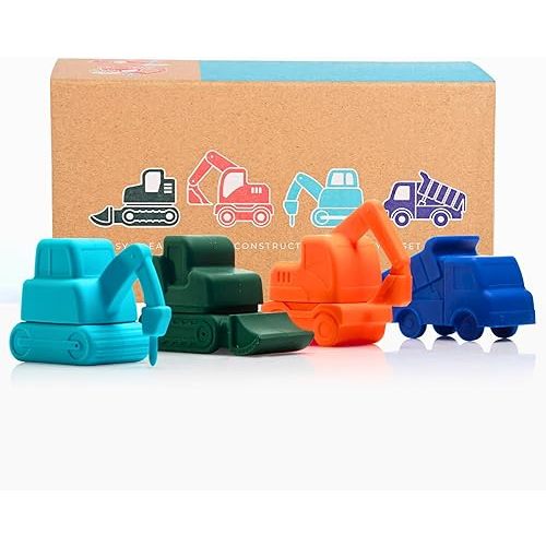 Non-Toxic Baby Bath Toys, Mold Free Bath Toys, Silicone Bath Toys for Babies 6-12 Months, No Mold Toddler Bathtub Toys, Bath Toys 1 Year Old, Baby Gift, Construct Crew by Toy Appétit