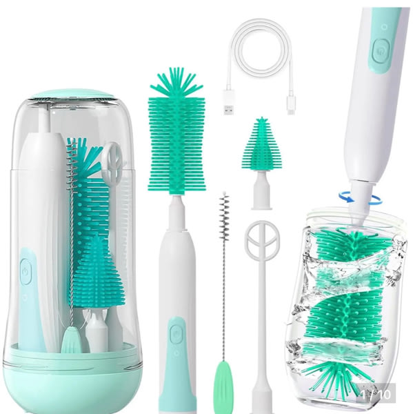 Electric Bottle Cleaning Brush, Baby Bottle Brush Cleaner, Water Bottle Cleaning Kit, Nipple Brush,Straw Cleaner Brush, 360° Rotation, Silicone Material, Waterproof,6 Packs Set for Newborns - TikTok Shop