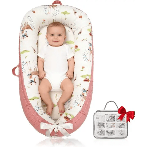 Baby Lounger | Organic Cotton Infant Lounger | Reversible, Adjustable & Portable Floor Lounger | Soft, Breathable, Washable Cover