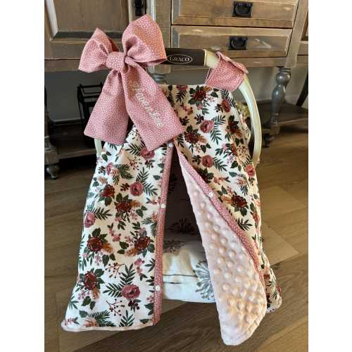 Baby Car Seat Cover - Rustic Floral - All Cotton or Minky - Baby Girl - Shower Gift