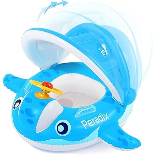 Peradix Baby Pool Float with Canopy, Inflatable Baby Swimming Ring with Removable Sun Protection Shade, Whale Toddler Floaties Water Infant Swim Float Toys
