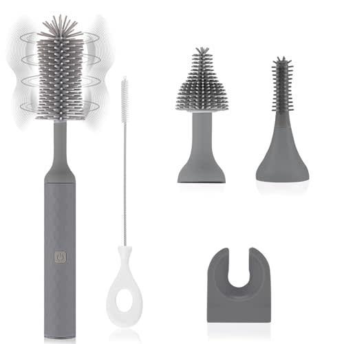 biqin Electric Cleaning Brush Set 4 Piece Multi-Purpose Cleaner Brushes,360° high-Speed Rotation Cleaning,1500mAh,Waterproof IPX65,Perfect Household Cleaning Brushes(Grey)