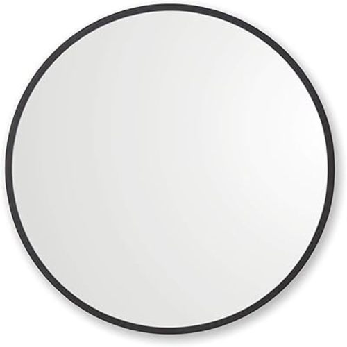 Better Bevel 24” x 24” Black Rubber Framed Mirror | Round Bathroom Wall Mirror