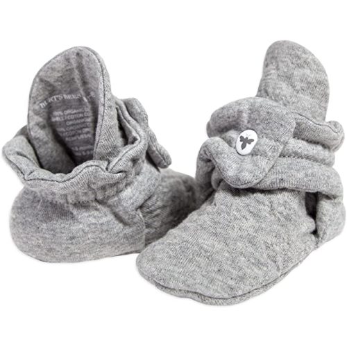 Burt's Bees Baby Unisex Baby Booties, Organic Cotton Adjustable Infant Shoes Slipper Sock - 0-3 Months Infant - Quilted Heather Grey