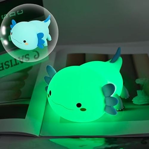 HAPPYBAG Axolotl Night Light,Cute Axolotl lamp Gifts for Kids,Dimmable Silicone Animal Nursery Night Light,Kawaii Rechargeable Bedside Touch Lamp,Baby Room Decor Axolotl Light