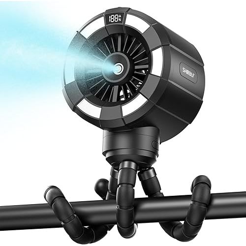 6000mAh Misting Fan for Stroller, 3 Speeds Portable Clip Fan with Intermittent/Continuous Spray, 14H Cooling, Detachable Mount, Timer & Night Light for Baby (100ML Water Tank) - Black