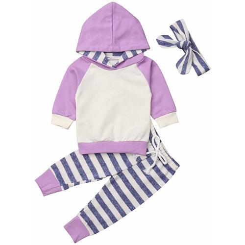 Baby Boys Girls Clothes Long Sleeve Hoodie Tops Sweatsuit Pants Headband Outfits Set 0-24 Months