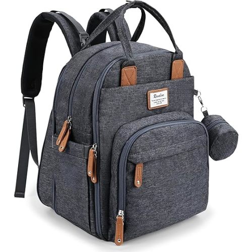 RUVALINO Diaper Bag Backpack-Multifunction Baby Travel Bag with Changing pad, Insulated Bottle Holders & Pacifier Case, Large Capacity, Waterproof, Deep Gray XL