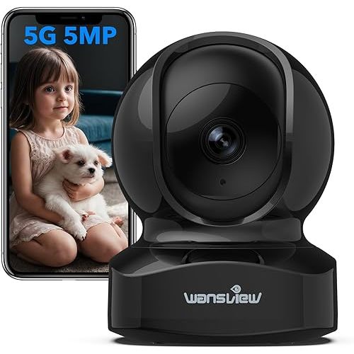 wansview Security Camera, IP Camera, WiFi Home Indoor Camera for Baby/Pet/Nanny, 2 Way Audio Night Vision, Compatible with Alexa, with TF Card Slot and Cloud, Q5 (Black, 5MP)