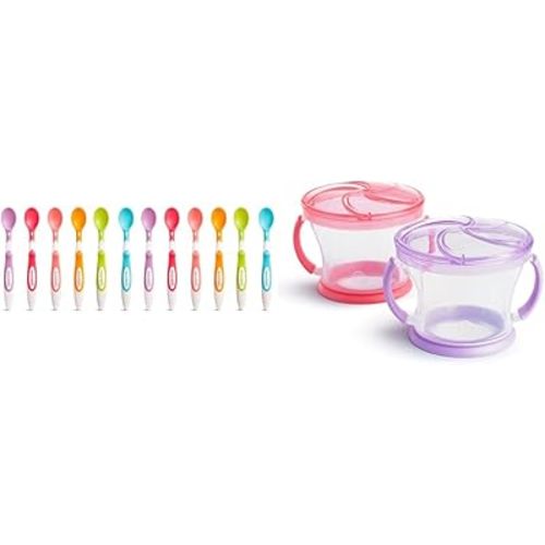 Munchkin® Soft Tip Infant Spoons, 12 Count & Snack Catcher Toddler Cups, 2 Pack