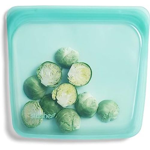 Stasher Reusable Silicone Storage Bag, Food Storage Container, Microwave and Dishwasher Safe, Leak-free, Sandwich, Aqua