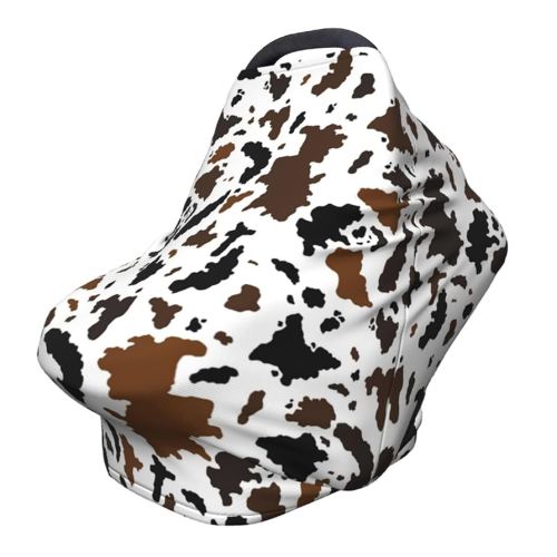 Brown Cow Print Western Baby Stuff Car Seat Covers Multi-Use Car Seat Canopy Carrier Cover, Breathable Breastfeeding Cover Boys & Girls
