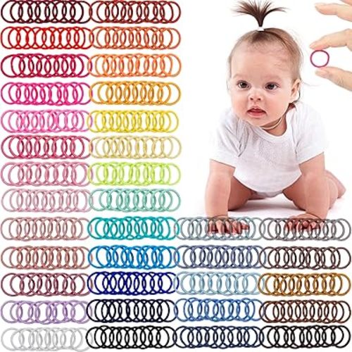 CÉLLOT 360PCS Baby Hair Ties, 36 Multicolors Elastic Hair Ties,2cm in Diameter No Crease Finger Rubber Hair Elastics,Small Thin Hair Ponytail Holders Hair Accessories for Baby Girls Toddlers Kids