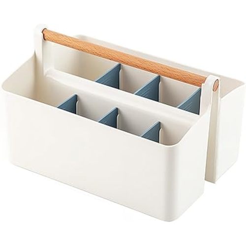 Marker Organizer, Art Caddy with Handle, Art Supply Storage Organizer with Adjustable Dividers, Portable Storage Bin for Craft Supplies Colored Pencils Makeups Tools Pen Holder for Desk
