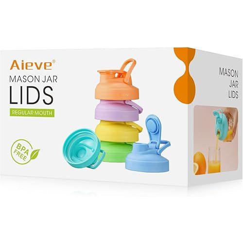 Aieve 6 Pack Mason Jar Lids, Regular Mouth Pour Spout Lid with Flip Top, Canning Lids for Ball Mason Jars to Drinking & Storing Milk Coffee Lemonade Salad Dressing, Reusable, Leak-Proof
