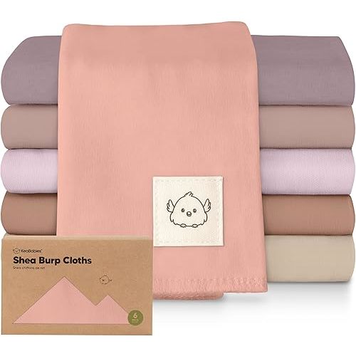 Organic Burp Cloths Baby Boy, Girl - 6-Pack Large 100% Cotton Burping Cloths for Babies, Spit Up Rags, Super Absorbent, Ultra Soft Newborn Rag, Gender Neutral, Machine Washable, Durable (Mauve)