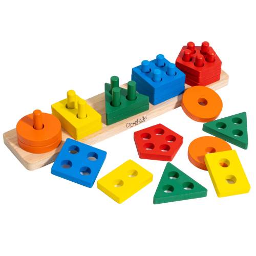 Wooden Sorting - Stacking & Color Learning Toy - Educational Shape Recognition For Babies, Toddlers – Kids Montessori Education
