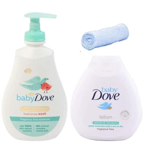 Dove Baby Bath Set Rich Moisture Head To Toe Wash Lotion + Baby Wash Cloth