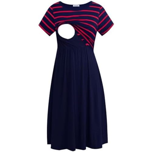 Smallshow Women's Short Sleeve Patchwork Nursing Dresses for Breastfeeding