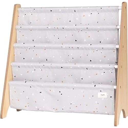 3 Sprouts Recycled Fabric Kids Bookshelf – Kids & Toddler Book Rack for Book Storage – Children's Bookcase Display for Nursery, Playroom or Kids Room in Terrazzo Light Gray Ages 3+