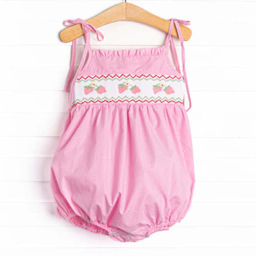Strawberry Blooms Smocked Ruffle Bubble, Pink – Stitchy Fish