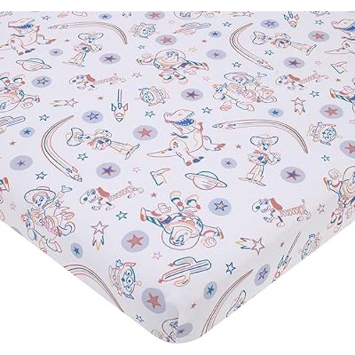 Disney Toy Story Blue, Orange, and White, Woody, Buzz, and Jessie Super Soft Nursery Fitted Mini Crib Sheet