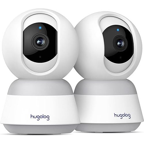 Hugolog 3K 5MP Indoor Pan/Tilt Security Camera with Auto-Focus(2pcs),Ideal for Baby Monitor/Pet Camera/Home Security,Starlight Color Night Vision,Human/Pet AI,Noise Reduction,US Cloud,Works with Alexa