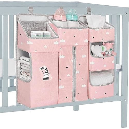 TOCKONIMN Hanging Diaper Caddy Organizer for Baby Crib - 3-in-1 Diaper Stacker for Changing Table Nursery Organization Storage Holder for Baby Essentials Attachment Portable Combining Clothing
