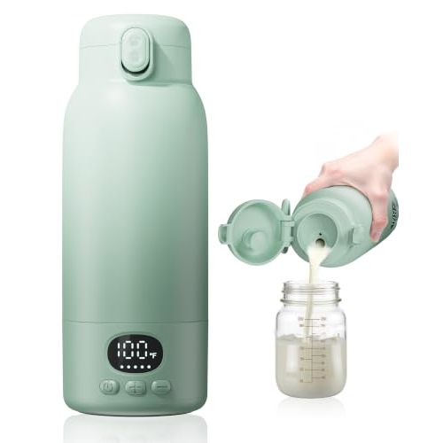 Portable Bottle Warmer - Dual Heating Modes for Breast Milk & Water, 17 Ounces, Fast Heating, Long Lasting Battery, Ideal for Travel, Outdoor, Baby Shower, Light Green