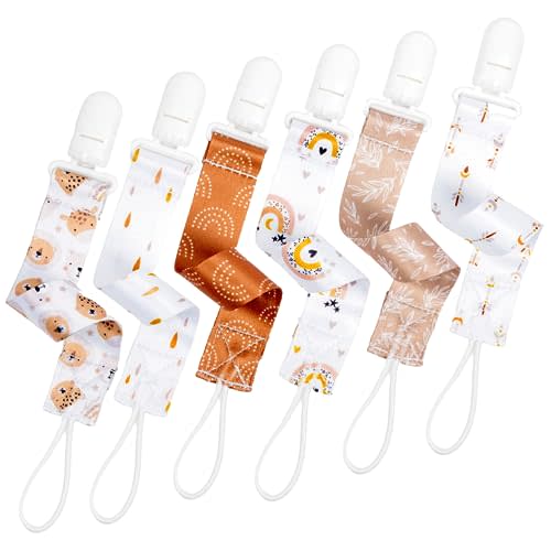 BUNNYBEE Neutral Pacifier Clip Set, 6 Pack Pacifier Holder Clip for Boys and Girls, Stylish and Practical Baby Binky Teethers, Baby Shower (Scandinavian Skies)