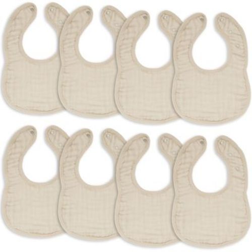 Muslin Cotton Baby Bibs, 8 Pack, Adjustable Size with Easy Snaps, Soft and Super Absorbent, Washable and Reusable By Comfy Cubs, Color: Sand