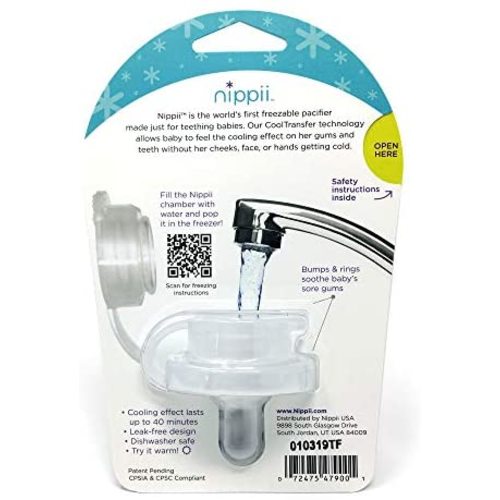 Nippii Baby Freezable Teether Pacifier Fill with Water. Freezable Pacifier Provides Cold Soothing Gum Teething Relief for Teething Babies