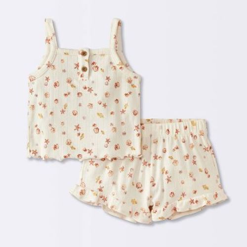 Baby Girls' Tank Top & Ruffle Shorts Set - Cloud Island™ Tan 12m