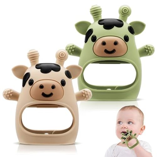 2 Pack Baby Teething Toys 3-6 6-12 Months, Adjustable Anti Dropping Wrist Teething Mittens, Food Grade Silicone Baby Chew Toys for Sucking Needs Teether for Newborns Infants Teething Relief