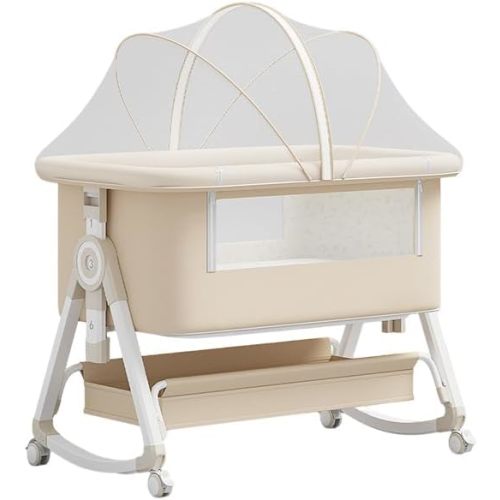 Baby Bassinet,3 in 1 Baby Bassinets Bedside Sleeper with Wheels and Mosquito Net,Bedside Bassinet for Baby with Comfy Mattress, Mattress&Breathable Mesh,Storage Basket