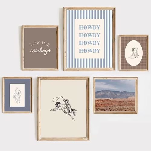 Western Cowboy Wall Art Decor Vintage Nursery Poster Western Room Canvas Wall Decor Baby Boy Nursery Prints Retro Cowboy Pictures Vintage Artwork for Boys Bedroom 8x10x6 Inch Framed